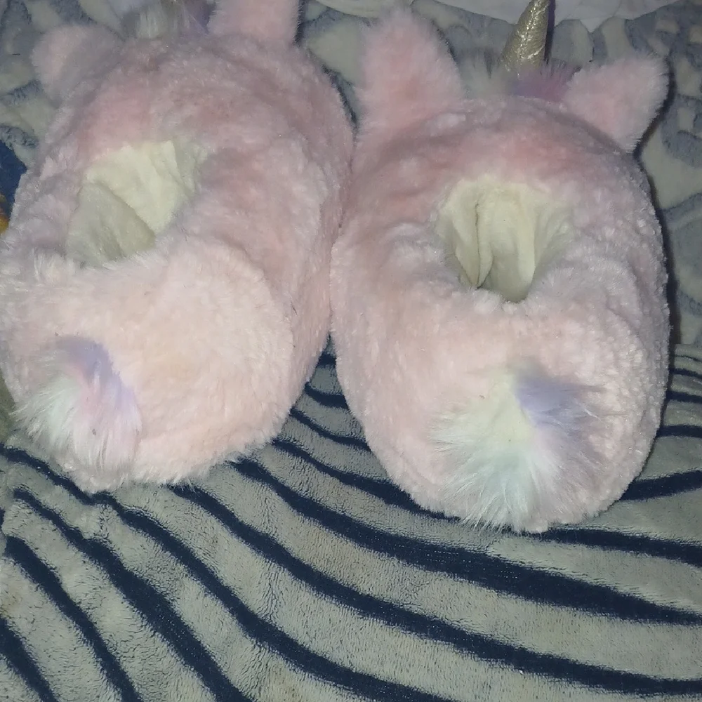 Plush Unicorn Slippers with Gold Horn